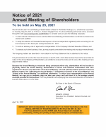 Notice of 2021 Annual Meeting of Shareholders