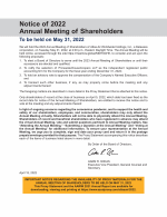 Notice of 2022 Annual Meeting of Shareholders