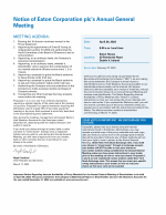 Notice of Eaton Corporation plc's Annual General Meeting